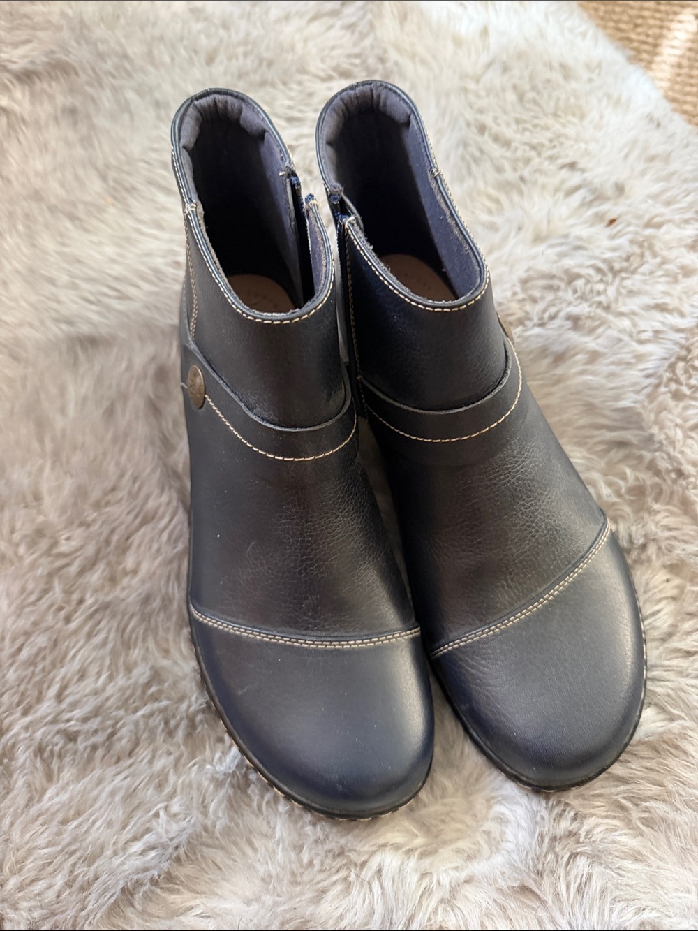 Women’s Clark’s Navy Blue Leather Ankle Boots - Casual Slip-On